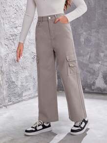 Teenage Girls' Utility Pocket Jeans - Grey - View 1