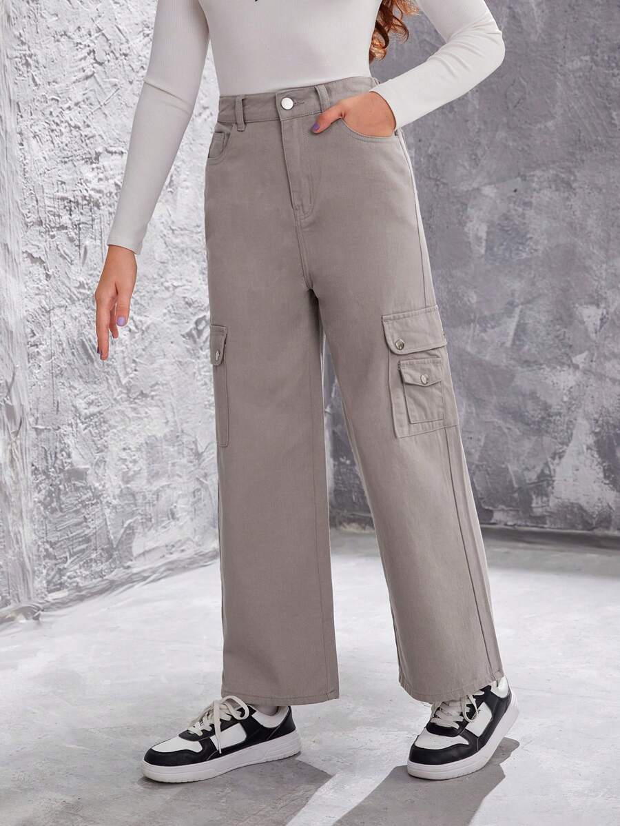 Teenage Girls' Utility Pocket Jeans - Grey - View 1