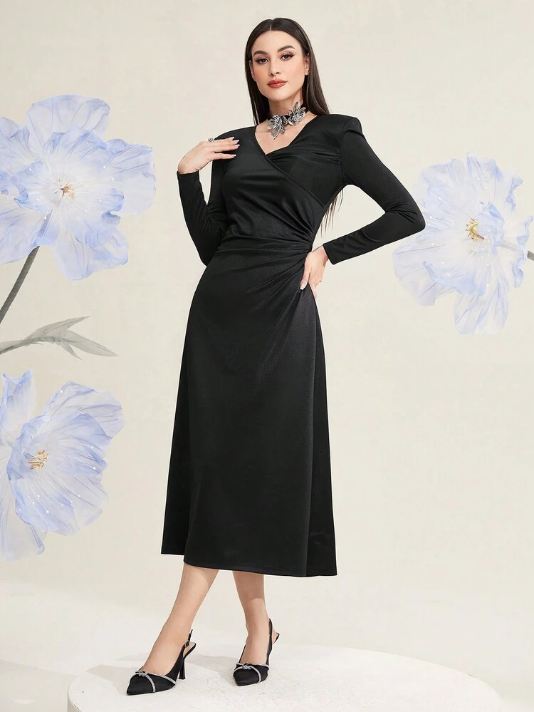 Women'S Solid Color Pleated Dress