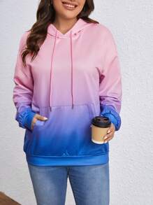SHEIN LUNE Áo nỉ dây rút phối màu gradient cỡ lớn - Bụi hồng - Xem 1