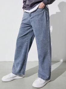 SHEIN Jeans Rectos Básicos Sueltos Y Confortables Para Adolescentes