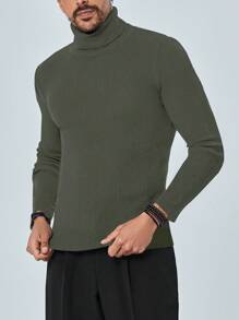 RueChic Men Turtleneck Ribbed Knit Sweater - Khaki - View 4