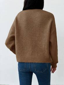 EURMUSE Của phụ nữ Hình hoa Thả vai Áo len - Lạc đà - Xem 2