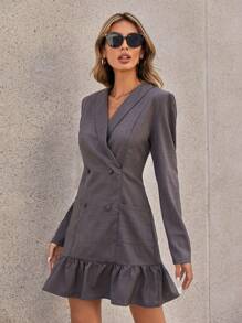 Aveloria Women'S Cape Collar Double-Breasted Dress With Ruffled Hem