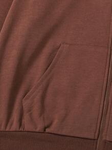 SHEIN Teenage Girls' Knitted Solid Color Hooded Sweatshirt With Letter Applique And Pockets - Brown - View 4