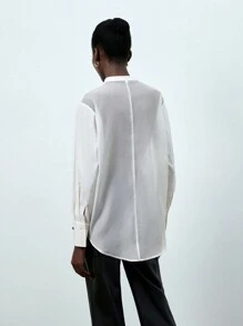 SHEIN BIZwear 女性長袖衫帶有褶飾裝飾 - 白色 - 查看 2