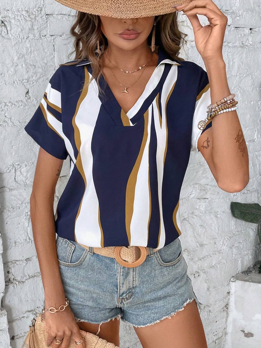 SHEIN LUNE Của phụ nữ In Áo sơ mi Với Cổ bẻ - Nhiều màu - Xem 1