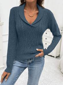 SHEIN Clasi 長袖針織休閒毛衣 - 霧霾藍 - 查看 5