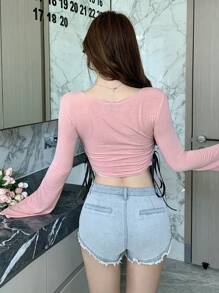 DAZY Của phụ nữ Quần skinny Áo thun Với Chi tiết cung - Hồng - Xem 3