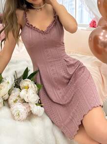 女士睡裙 睡衣裙 带荷叶边肩带