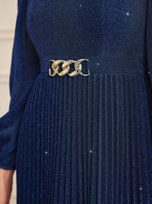 Modelyn Women's Solid Color Classic Elegant Pleated Dress - Blue - View 6