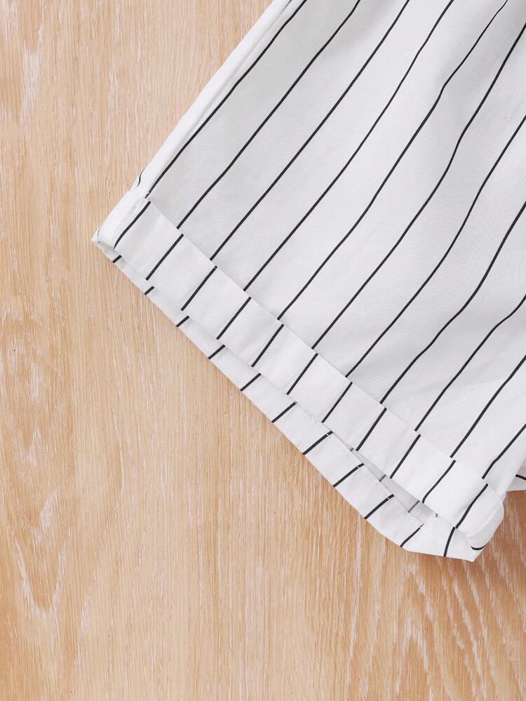 3pcs Baby Boys' Gentlemen Style Striped Vest + Shorts + Solid Color Bowtie Short Sleeve Shirt Set