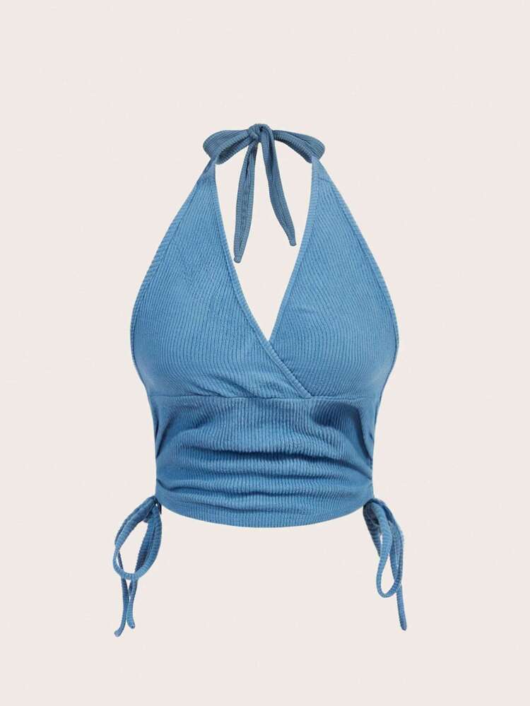 Women's Halterneck Drawstring Hem Tank Top