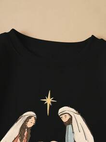 SHEIN EZwear Của phụ nữ Vòng cổ Áo nỉ Với Nhân vật In - màu đen - Xem 3