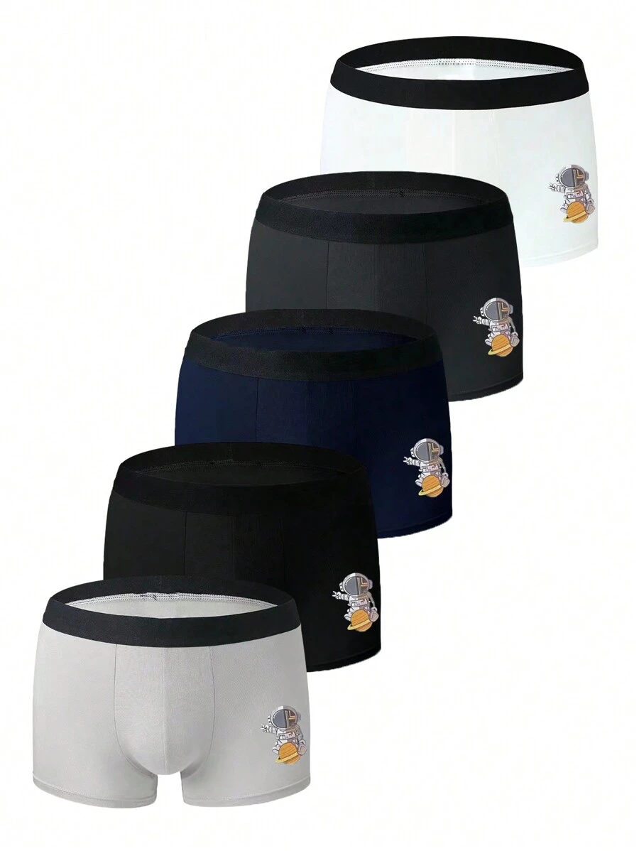 5pcs/set Men's Astronaut Print Boxer Briefs - Multicolor - View 1