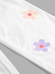 SHEIN Tween Girl Urban Floral Print Fashionable Woven Loose Straight Leg Pants - White - View 4
