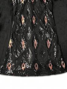 YISIKADO Plus Size Sequined Panel Evening Party Dress With Long Sleeves - Multicolor - View 9