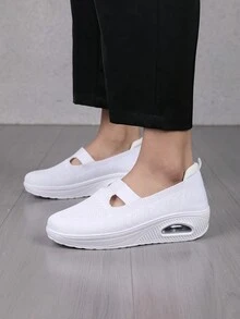 女士便攜式休閒時尚透氣運動鞋 - 白色 - 查看 3