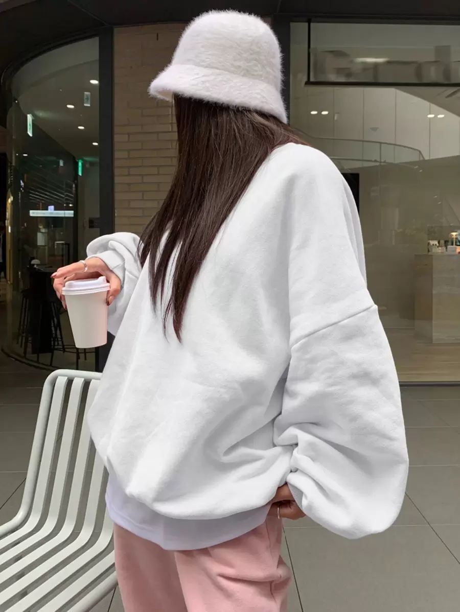 DAZY Women's Solid Color Loose Fit Drop Shoulder Sweatshirt,Long Sleeve Tops,Fall Women Clothes