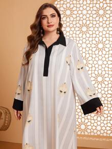 Al Najma Große Größen Langärmliges Kleid mit Farbblock-Umlegekragen und Manschetten