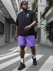 GENTILAND Plus Size Men's Letter Printed T-Shirt And Shorts Set, Loose Fit - Multicolor - View 1