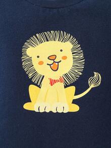 嬰兒男寶貝 緊身 獅子圖案居家服套裝,藍色,2件 - 彩色 - 查看 4