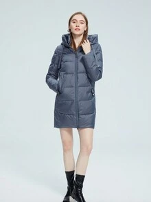 MIEGOFCE 纯色抽绳连帽夹棉大衣 - 霧霾藍 - 查看 4