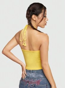 ROMWE Avant Top De Halter Print De Patrón De Número 8 Y Pentagrama Con Lazo De Cuerda
