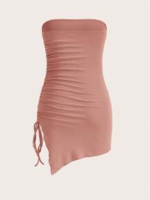 SHEIN EZwear 女士肋骨打條無肩帶針織裙 - 藕粉色 - 查看 2