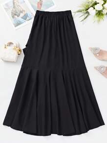Calvaya Women's Solid Color Asymmetrical Skirt With Ruffle Hemline And Tie Waist Maxi Women Outfit