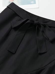 Calvaya Women's Solid Color Asymmetrical Skirt With Ruffle Hemline And Tie Waist Maxi Women Outfit