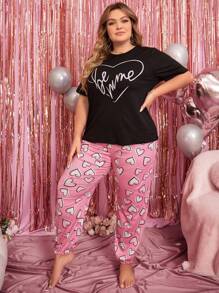 Kích thước lớn Chữ cái & Tim In Trang phục mặc nhà Bộ - Nhiều màu - Xem 4