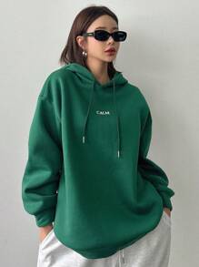 DAZY Của phụ nữ Áo nỉ có mũ Với In Khẩu hiệu - màu xanh lá - Xem 5