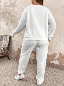 SHEIN LUNE 加肥碼閃爍拼接兩件套裝 - 白色 - 查看 2