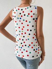 SHEIN Essnce 波點印花蕾絲拼接無袖襯衫 - 白色 - 查看 4