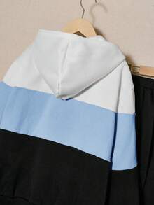 SHEIN Bộ đồ hai mảnh thường ngày lót nhiệt in chữ tương phản dành cho bé gái tuổi mới lớn - Màu xanh nhạt - Xem 4