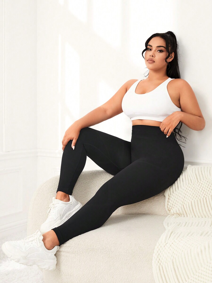 SHEIN Yoga Basic พลัสไซส์ เลกกิ้งโยคะ ฟิตเนส บีบอัด , รัดหน้าท้อง SHEIN TH