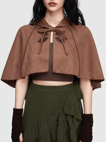 ROMWE Fairycore Ladies' Hooded Cape Coat - Brown - View 5