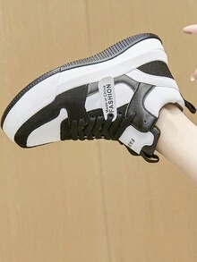 女冰鞋高筒防滑耐磨透氣厚底運動鞋戶外繫帶百搭休閒運動鞋 - 黑與白 - 查看 8