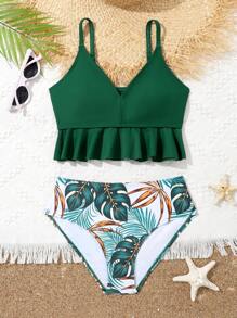 Tween Girls' Swimwear Set With Lace Hem - Multicolor - View 1