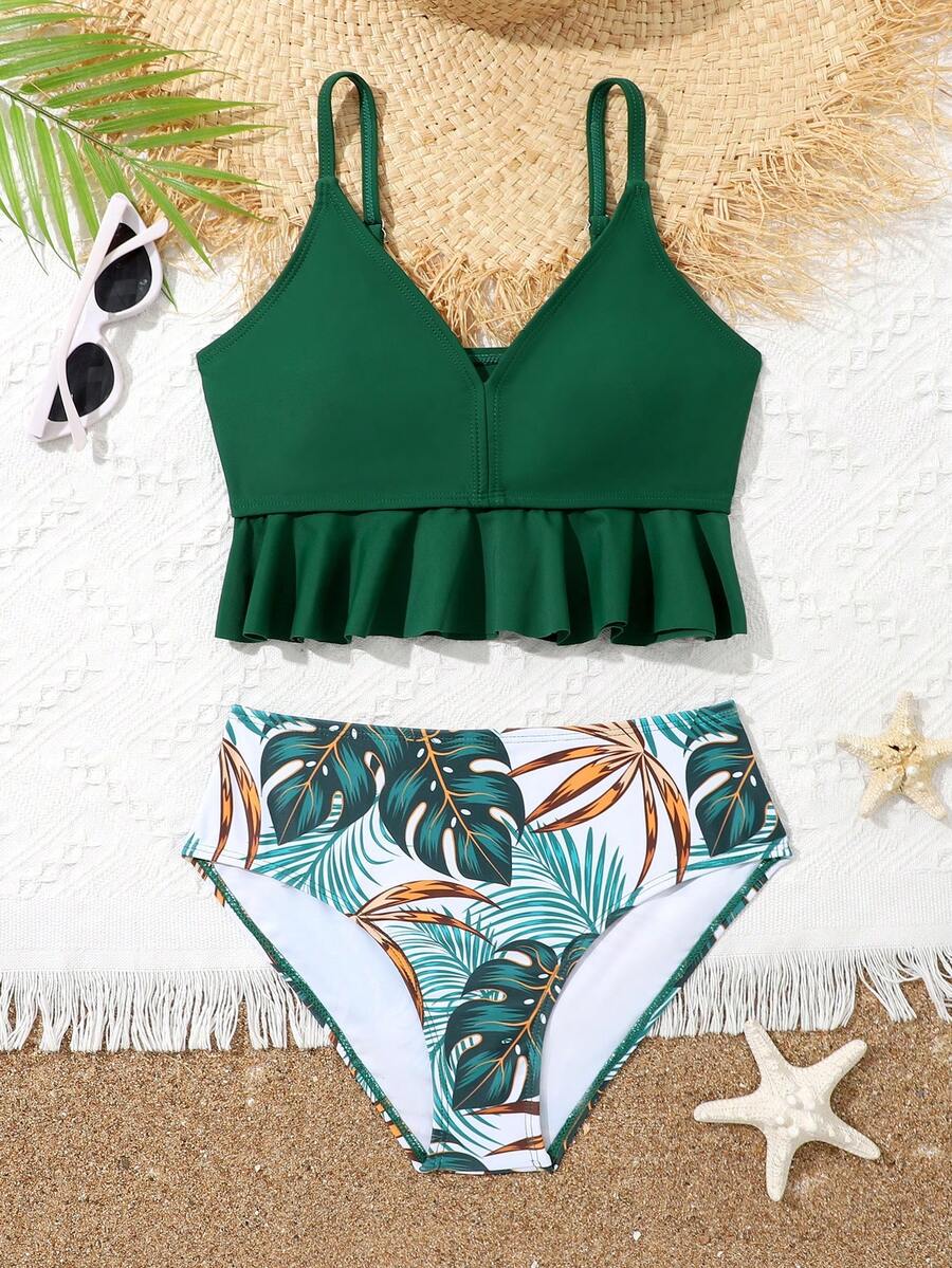 Tween Girls' Swimwear Set With Lace Hem - Multicolor - View 1