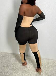 Slaydiva Mesh High Neck Colorblock Sleeveless Unitard Jumpsuit With Long Sleeve Arm Warmer - Multicolor - View 2