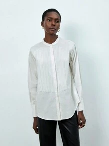 SHEIN BIZwear 女性長袖衫帶有褶飾裝飾 - 白色 - 查看 5