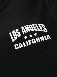 SHEIN Conjunto De Camisa De Manga Corta Y Shorts Con Estampado Deportivo Para Niños Jóvenes - Negro - Ver 6