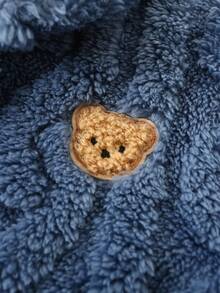 男嬰休閒可愛小熊提花毛絨開襟衫帶口袋長褲套裝 - 藍色 - 查看 3