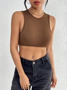 SHEIN Essnce Crop Top Camisole - Chocolate Brown - View 4