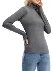INAWLY Set de 3 camisetas de manga larga de cuello alto con unicolor para tallas grandes - Multicolor - Ver 3