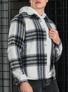RueChic Men'S Plaid Patchwork Jacket With Pockets - Grey - View 4