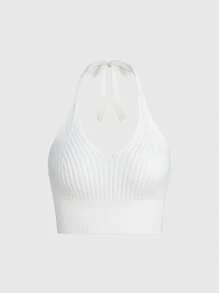 Zolique 2pcs Halter Neck Ribbed Knit Top - Multicolor - View 6