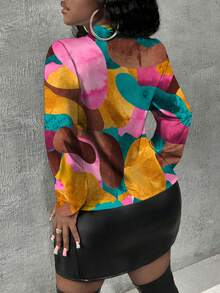 Slaydiva Của phụ nữ Đầy màu sắc In Tie Trước Collared Áo sơ mi - Nhiều màu - Xem 2